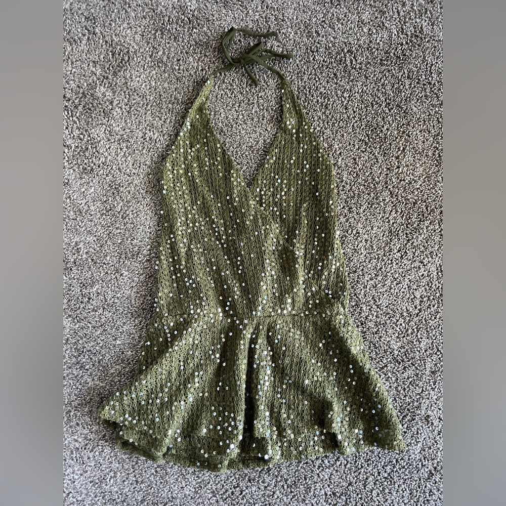 White Fox Boutique Green Halter Neck Sequin Dress